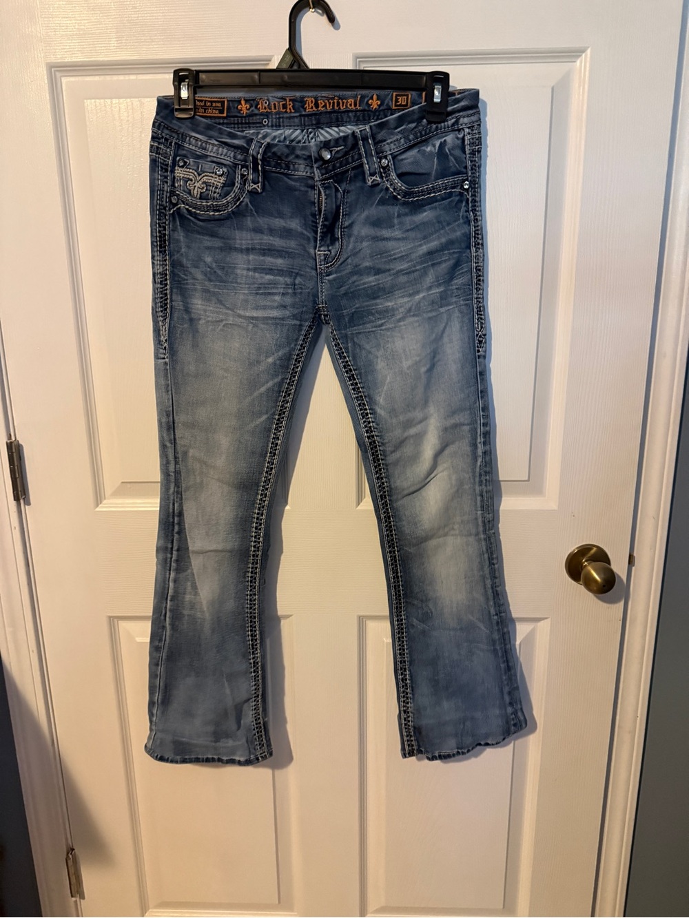 Rock Revival Blue Wash Bootcut Jeans with Embroidered Pocket